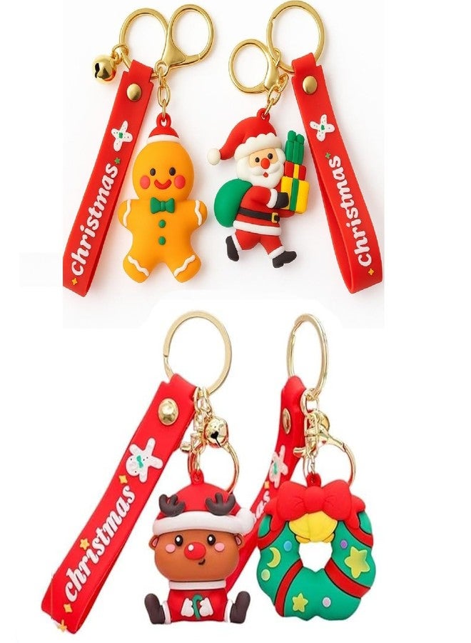 IndusBay® 4 Pieces, Christmas Theme Cute Keychain Bag Keychain Key Holder Christmas Party Gift Giveaways Pendants Key Chain Gifts, Multicolor - Image 1